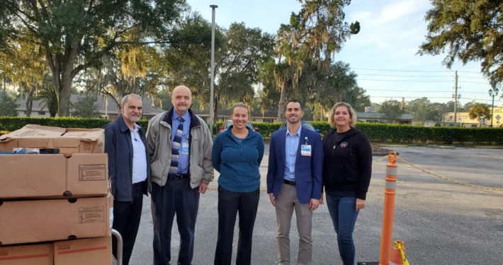 Pictured from left to right: George Mavros, Chief Operating Officer; Craig McCurdy Director of Pharmacy Services; Emily Minter, Director of Rehab and OP Services; Nick Choto, PT, DPT Manager of Rehab and OP Services; Barbara Sprague, Executive Director, Community Food Bank